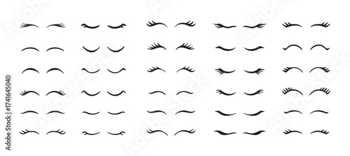 Eyelashes closed eyes set vector. Cute girl closed eye icon design for character illustration