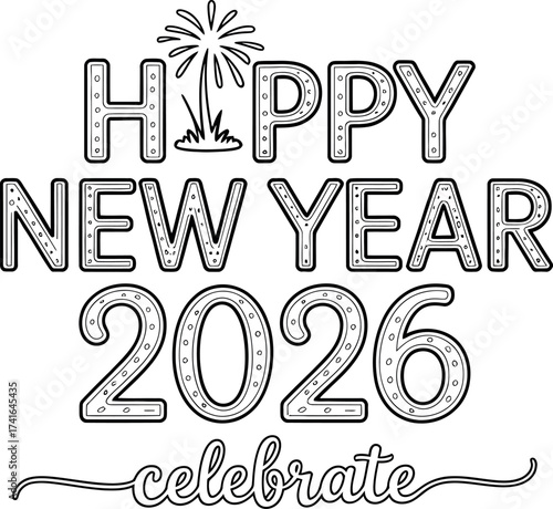 Happy new year 2026 celebrate isolated on white background.