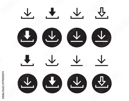Download icon symbol. Round sign down arrow. Download icon for apps, websites interface.