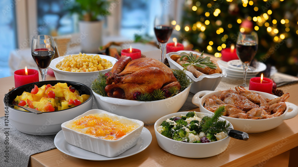 Fototapeta premium Comprehensive holiday dietary accommodation services incorporating special needs planning and inclusive menu development enable hosts to create Christmas celebrations that welcome 