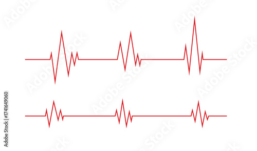 Heartbeat line. Pulse cardiogram Icons of heart beat. Ecg Electrocardiogram with healthy rhythm, cardio attack, ischemia, infarction. Symbol for cardiac