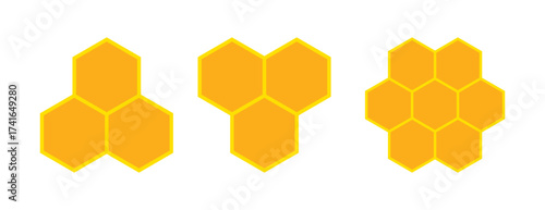 Honeycomb emblem logo or honeycomb icon. Simple flat honeycomb yellow and orange color. Colored honeycomb logo.