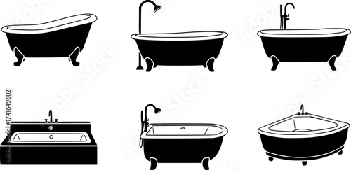 Set of bathtub vector icon