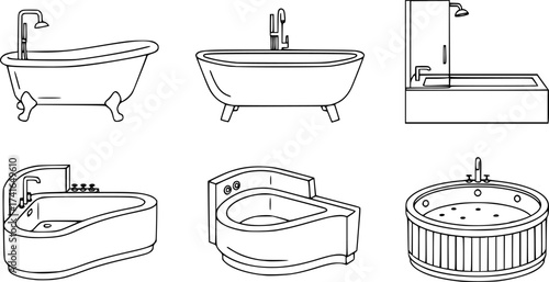 Set of bathtub vector icon