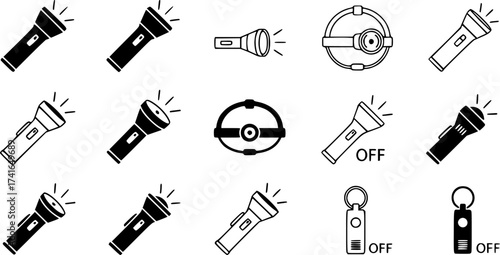 Set of flashlight vector icon