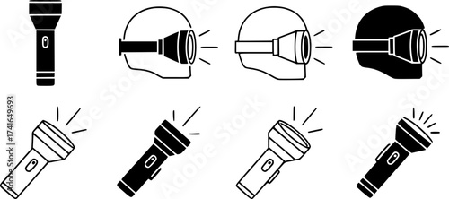 Set of flashlight vector icon