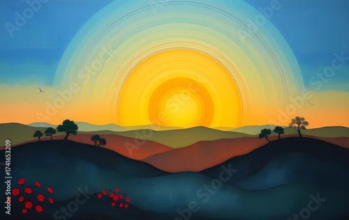 sunset over the hills