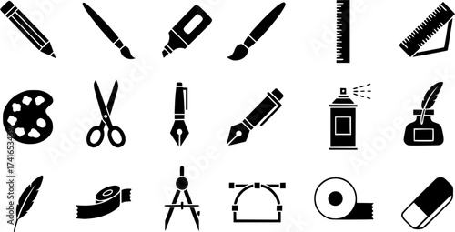  pencil paintbrush glyph flat vector icon