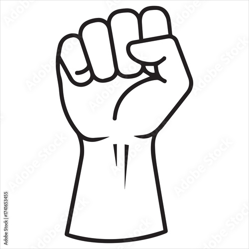 Black and white outline of a raised fist symbol of power and solidarity

