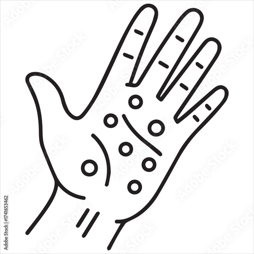 Hand with palmistry lines and circles for fortune telling

