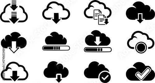 cloud download glyph flat vector icon