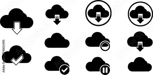 cloud download glyph flat vector icon