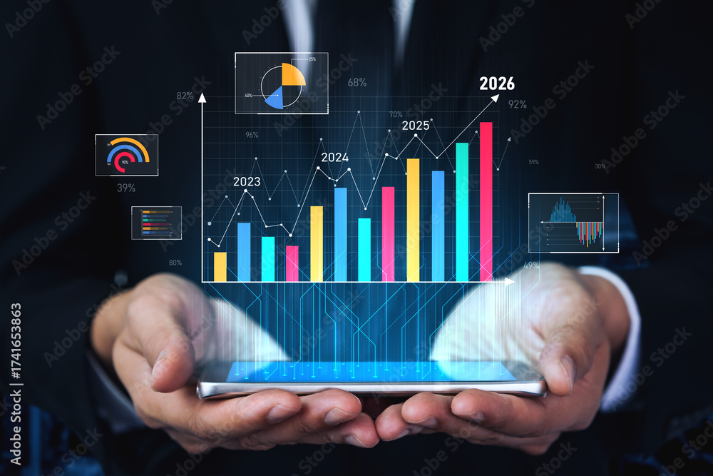 Fototapeta premium Strategic business planning drives growth, expansion, and innovation using metrics and roadmaps to ensure success in the future. Vouch