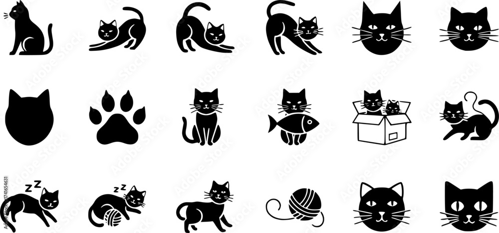 Naklejka premium Set of cat vector icon