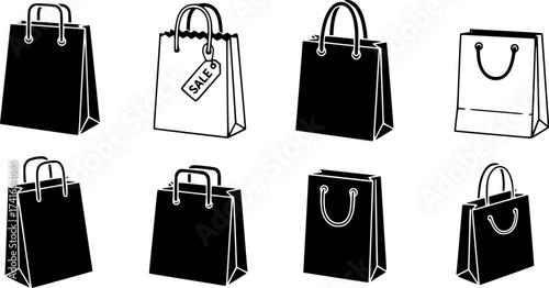 Set of shopping bag vector icon