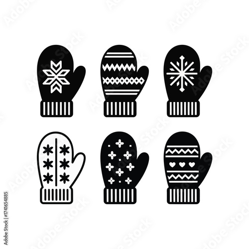Collection of winter mittens silhouette