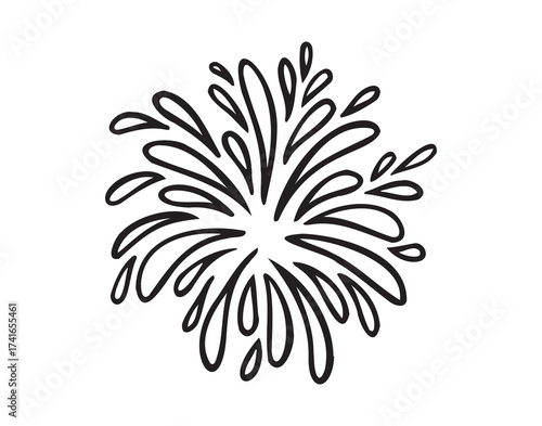 Doodle water splash in vintage style. Hand drawn lack vector ketch illustration. Sun, starburst, sparkle, sunburst set. Line sparkle explosion. Retro spark
