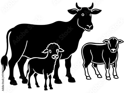 Scalable vector graphics silhouette bundle featuring cow goat sheep and calf illustrations for download silhouette White background