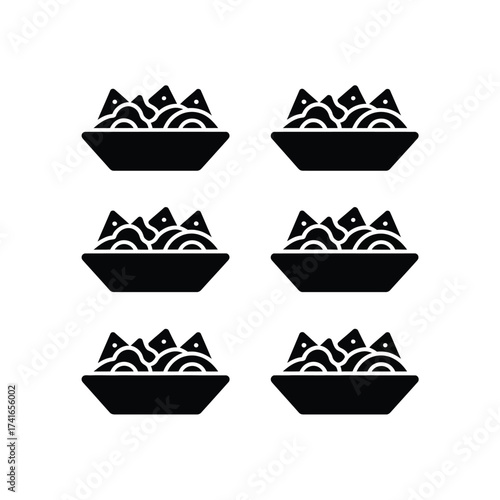 Six bowls of noodles silhouette
