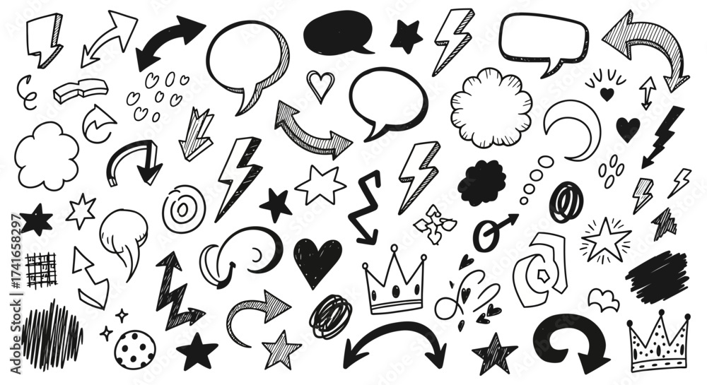 Obraz premium Collection of Hand Drawn Doodle Elements for Design and Illustration Purposes Offering Versatility and Creativity