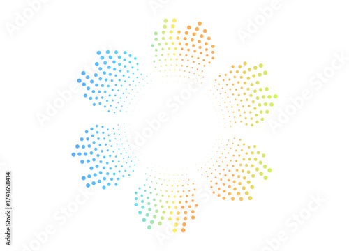 Neon glowing audio circle with dotted spectrum lines. Abstract sound wave ring. Vector isolated design for music, posters, or apps.