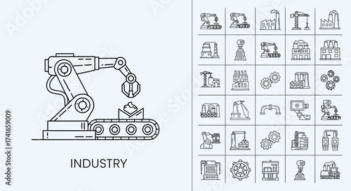 Industrial Automation and Manufacturing Technology Icons Representing Modern Industry Trends