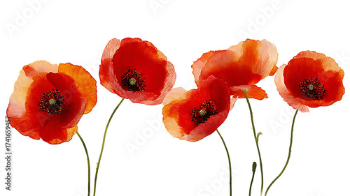 Beautiful poppies flowers on white background 