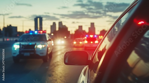 Police officer conducts traffic stop, requests license and registration from driver on highway