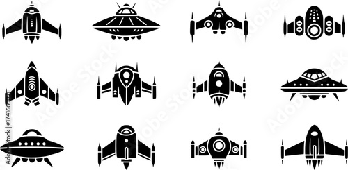 Set of spaceship vector icon