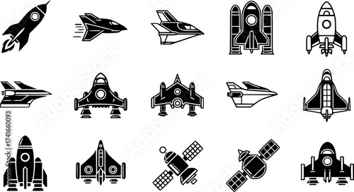 Set of spaceship vector icon
