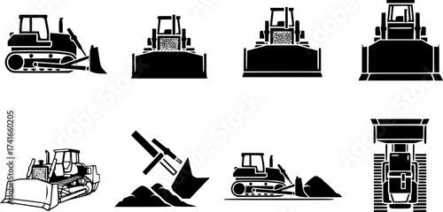 Set of bulldozer vector icon