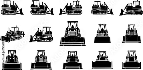 Set of bulldozer vector icon