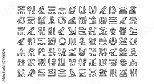 An Extensive Collection of Ancient Egyptian Hieroglyphs Showing Various Symbols and Glyphs Used in Old Egyptian Writing Systems