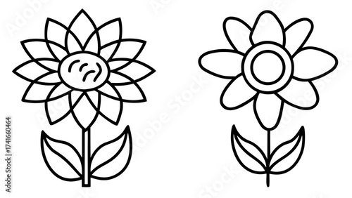Set of four scalable vector floral icons rose sunflower illustrative elements silhouette White background