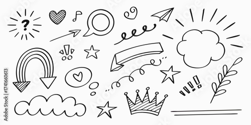 Diverse hand-drawn vector doodle elements for creative design projects scalable illustrations eps silhouette White background