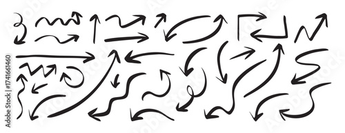 Hand drawn arrow doodle set simple line art directional shapes