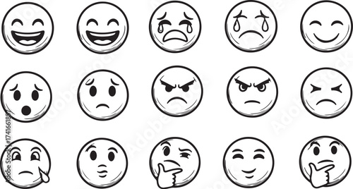 Collection of Hand Drawn Emoji Faces Showing Diverse Emotions emoticon expression on white background also transparent background
