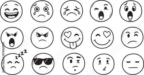 Set of Hand Drawn Emoji Faces Expressing Various Emotions emoticon expression on white background also transparent background
