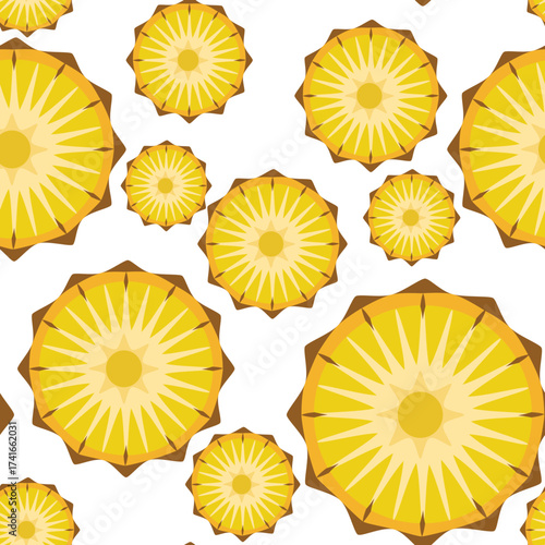 Pineapple slices seamless tropical pattern vector illustration 