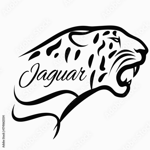 Jaguar silhouette with bold stylized lettering and intricate details  