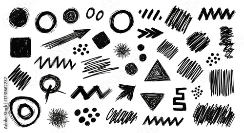 Collection of Hand Drawn Abstract Geometric Shapes and Scribble Textures for Creative Design Projects