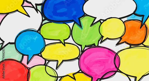 A Vibrant Collection of Diverse Speech Bubbles Illustrating Communication Ideas and Thoughts Expressed in Various Colors and Shapes Representing Different Perspectives and Conversations