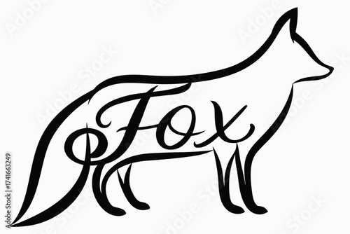Fox silhouette with stylized text incorporating the word "Fox"  