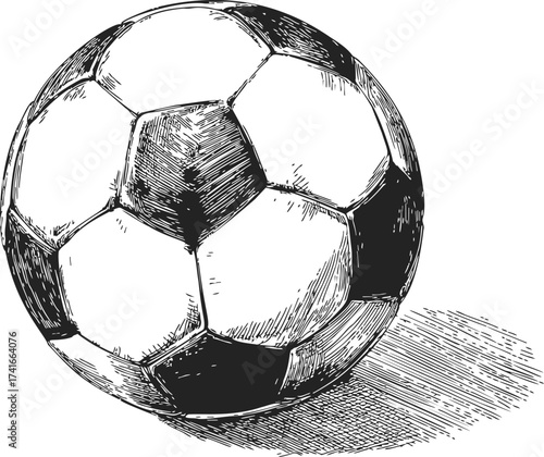 Soccer ball sketch hand drawn classic black and white pattern with shadow — stock vector