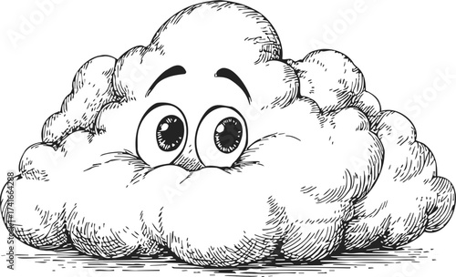 Cartoon cloud sketch with big eyes, hand drawn style, playful expression — stock vector
