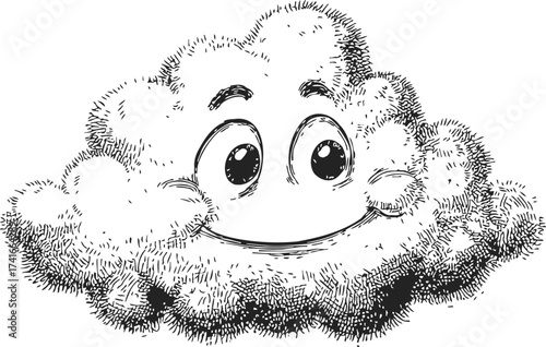 Smiling cloud sketch hand drawn style with expressive eyes and cheerful face — stock vector