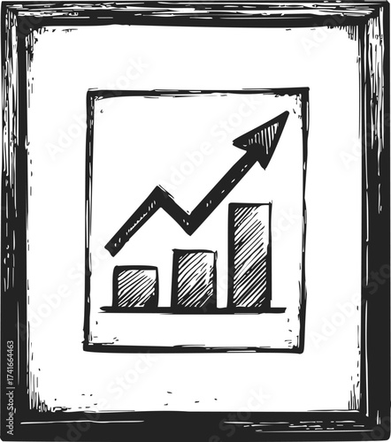 Growth chart hand drawn sketch with rising arrow and bars — stock vector