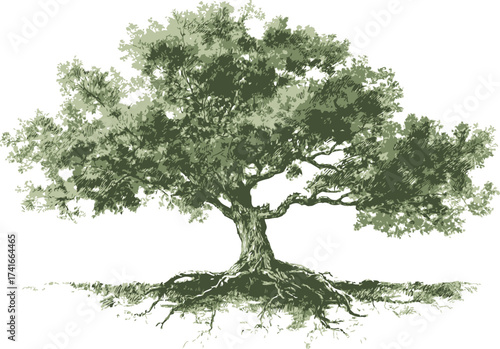 Tree sketch hand drawn with detailed branches and roots, vintage style — stock vector