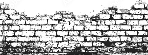 Brick wall sketch, hand drawn, damaged and cracked with missing bricks — stock vector