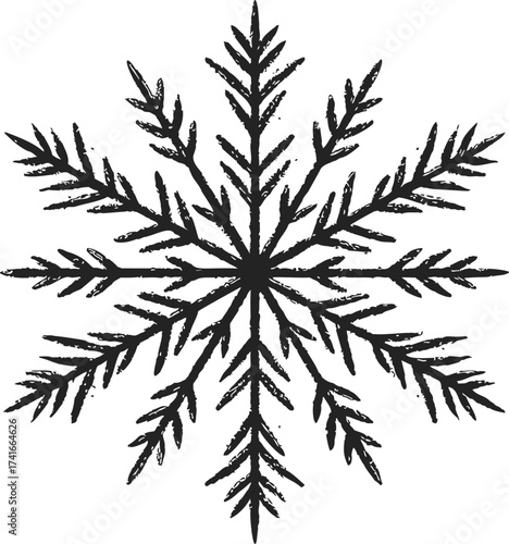 Snowflake sketch hand drawn style with detailed symmetrical branches — stock vector